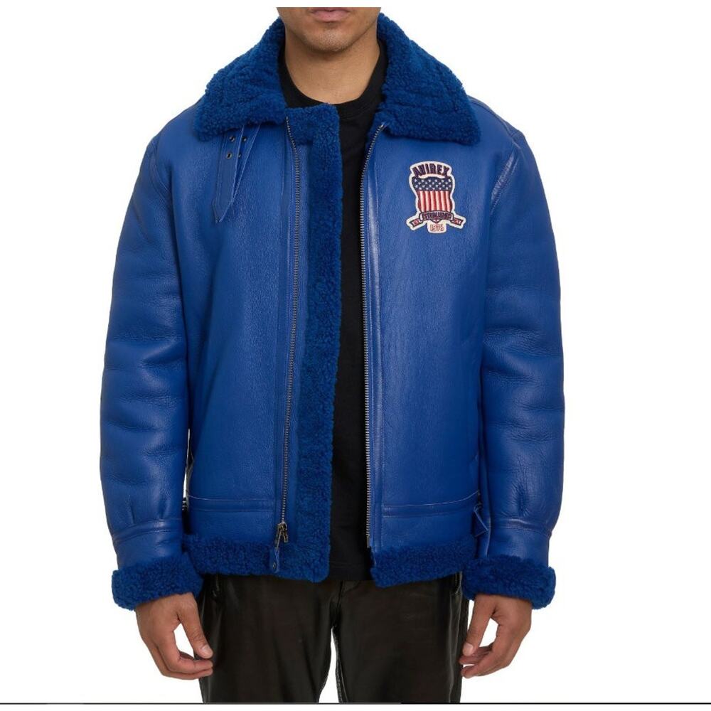$2,495 NWT Avirex Blue Icon Sheepskin Leather B3 Shearling Jacket Size Small